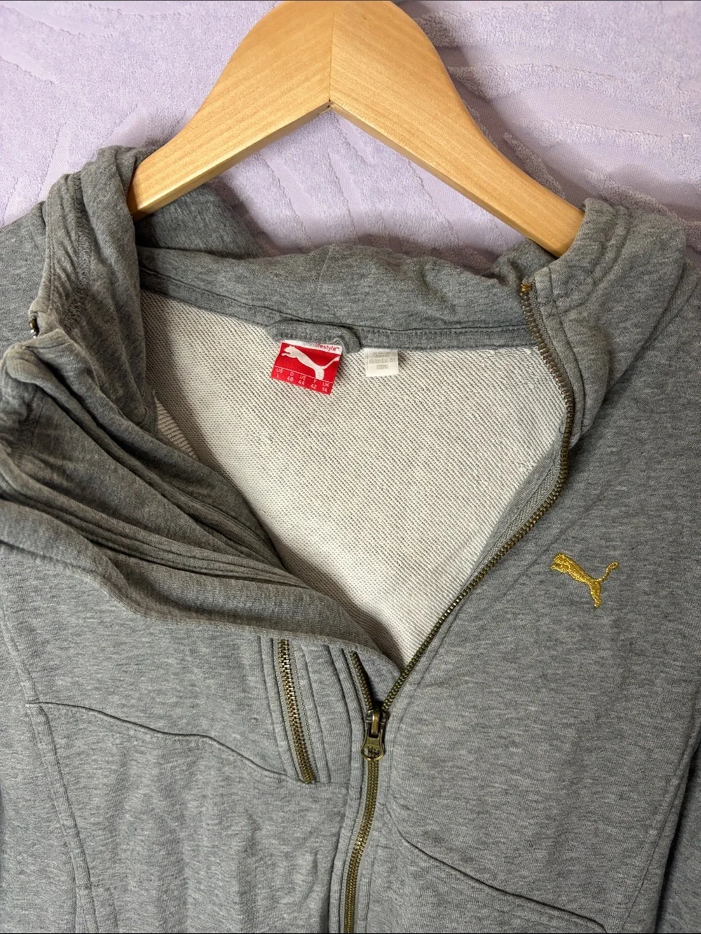 Puma Men’s Gray Zip Hoodie with Gold Puma Logo